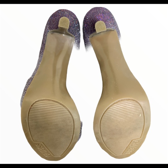 GUESS Isila Peep Toe Platform Pumps Purple Glitter Size 8 - Picture 15 of 16